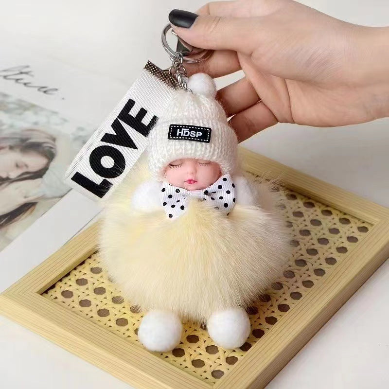 Wholesale Real Fox Fur Ball Pendant Sleep Doll Keychain